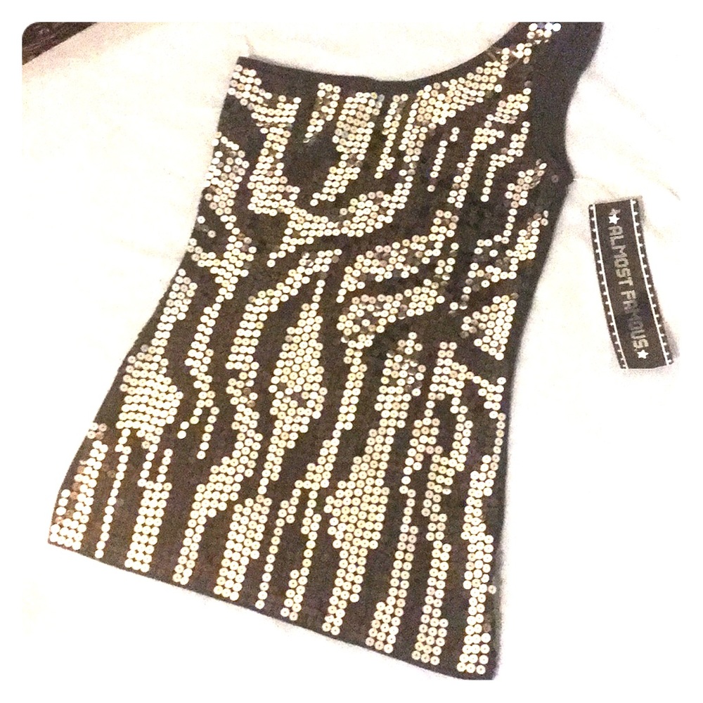 NWT Almost Famous Zebra Print Sequin One Shoulder
